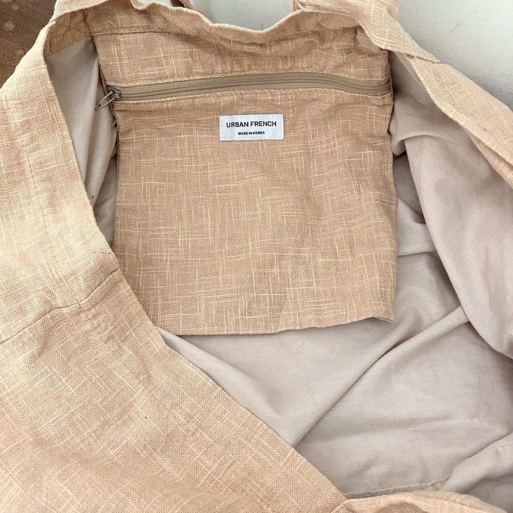 Urban French Large Linen Tote Bag Hobo Slouchy Shoulder Bag Beige Made In Korea - Picture 11 of 14